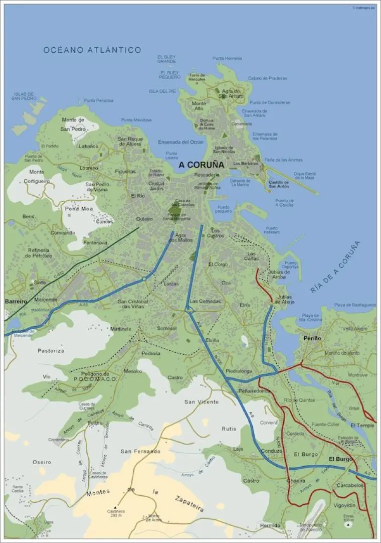 Mapa del área metropolitana de A Coruña — vectorial