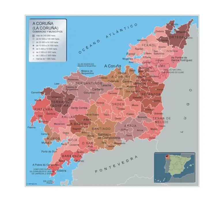 Mapa de municipios de A Coruña — con nombres