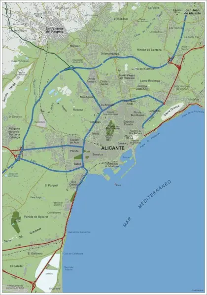 Mapa del área metropolitana de Alicante — vectorial