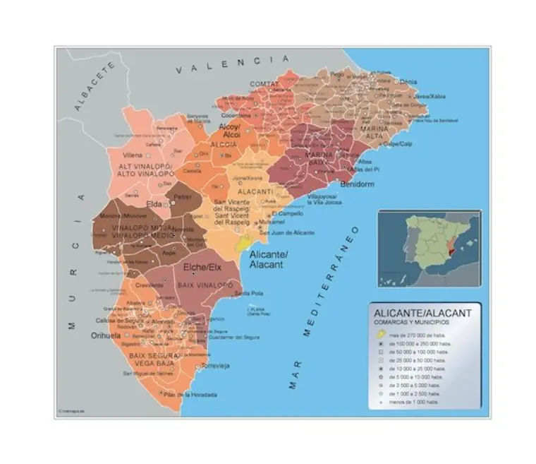 Mapa de municipios de Alicante — con nombres