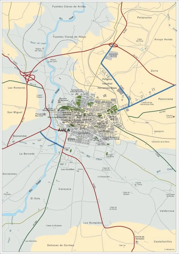 Mapa del área metropolitana de Ávila — vectorial