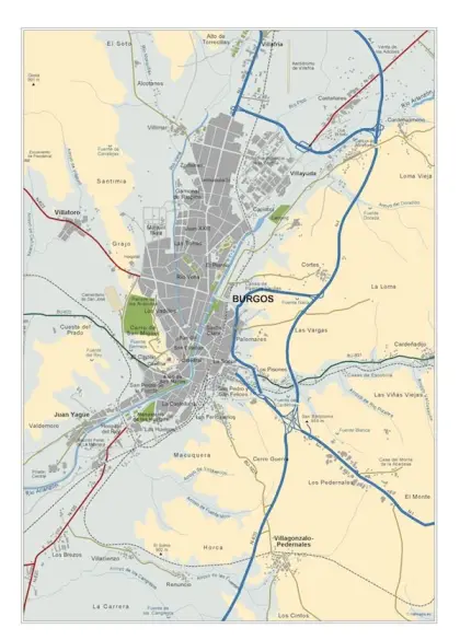 Mapa del área metropolitana de Burgos — vectorial