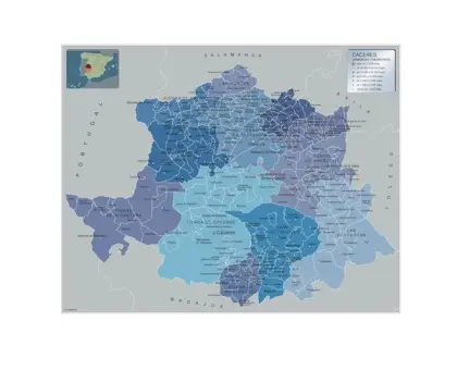 Mapa de municipios de Cáceres — con nombres