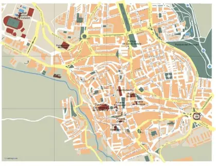 Plano vectorial de Cáceres — con calles