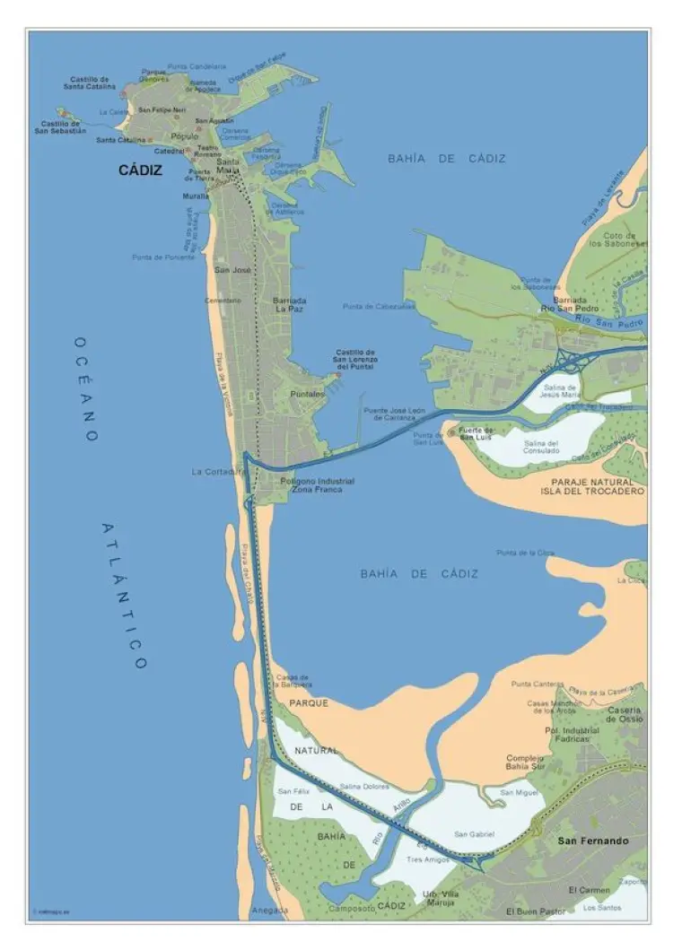 Mapa del área metropolitana de Cádiz — vectorial