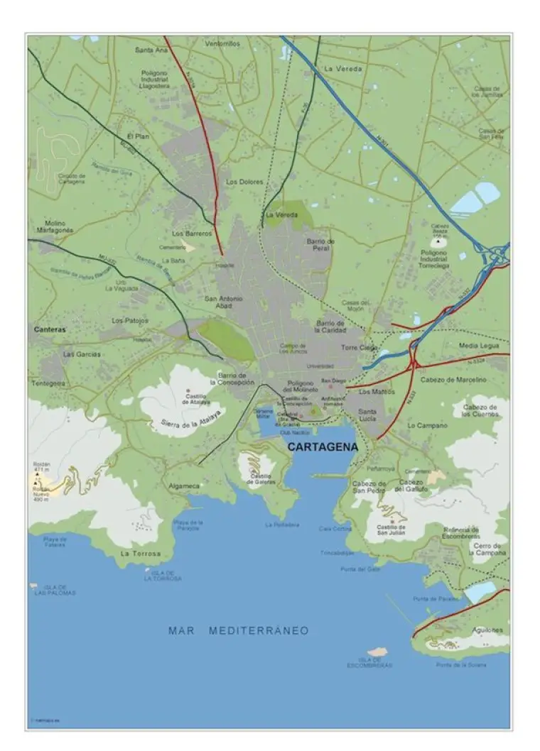 Mapa del área metropolitana de Cartagena — vectorial