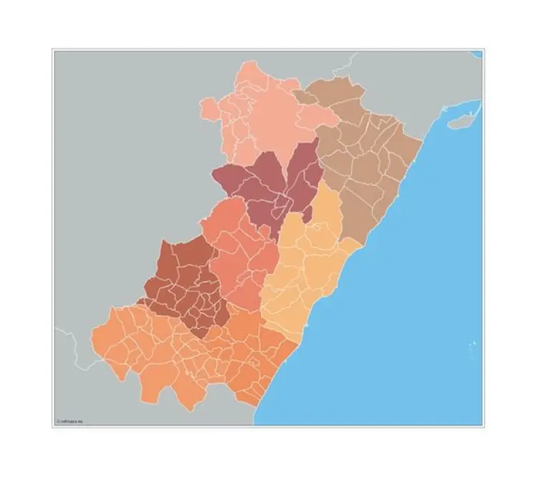 Mapa de municipios de Castellón — mudo