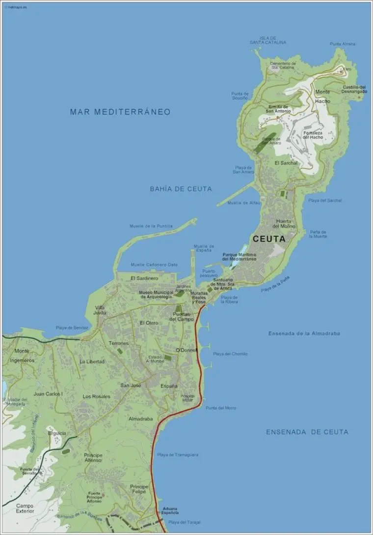 Mapa del área metropolitana de Ceuta — vectorial
