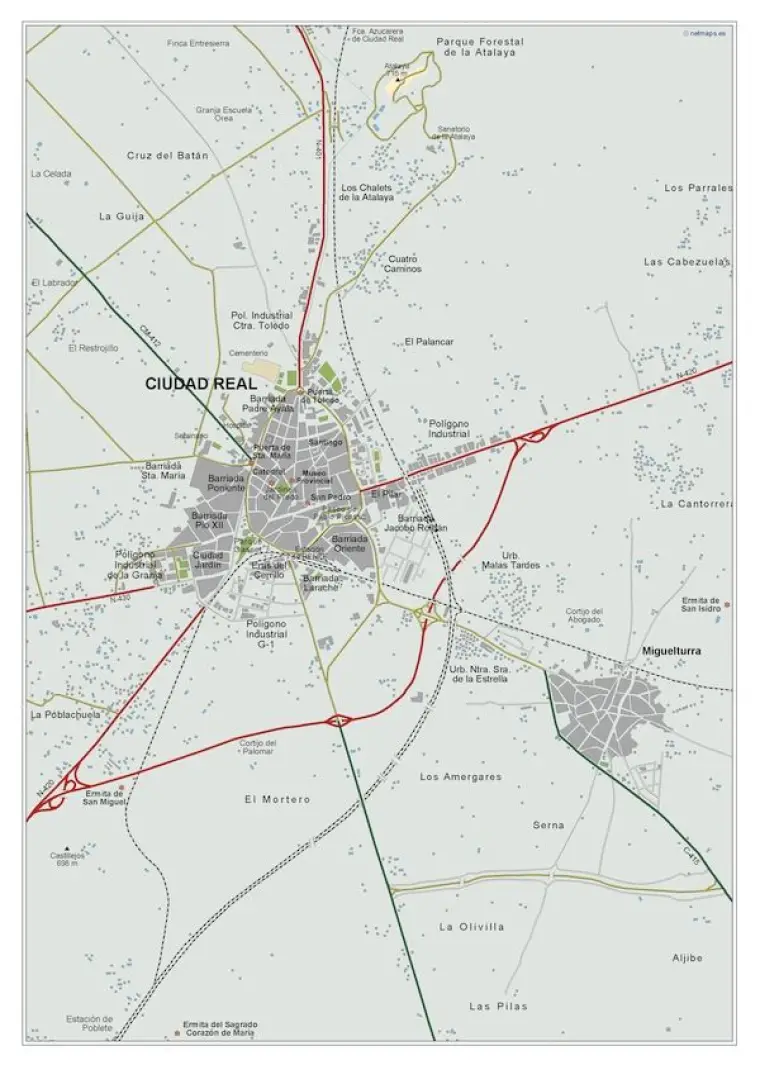 Mapa del área metropolitana de Ciudad Real — vectorial