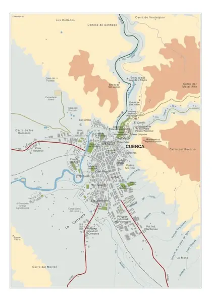 Mapa del área metropolitana de Cuenca — vectorial