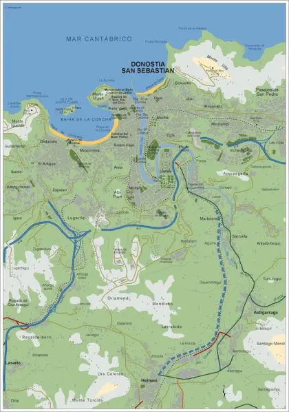 Mapa del área metropolitana de Donostia — vectorial