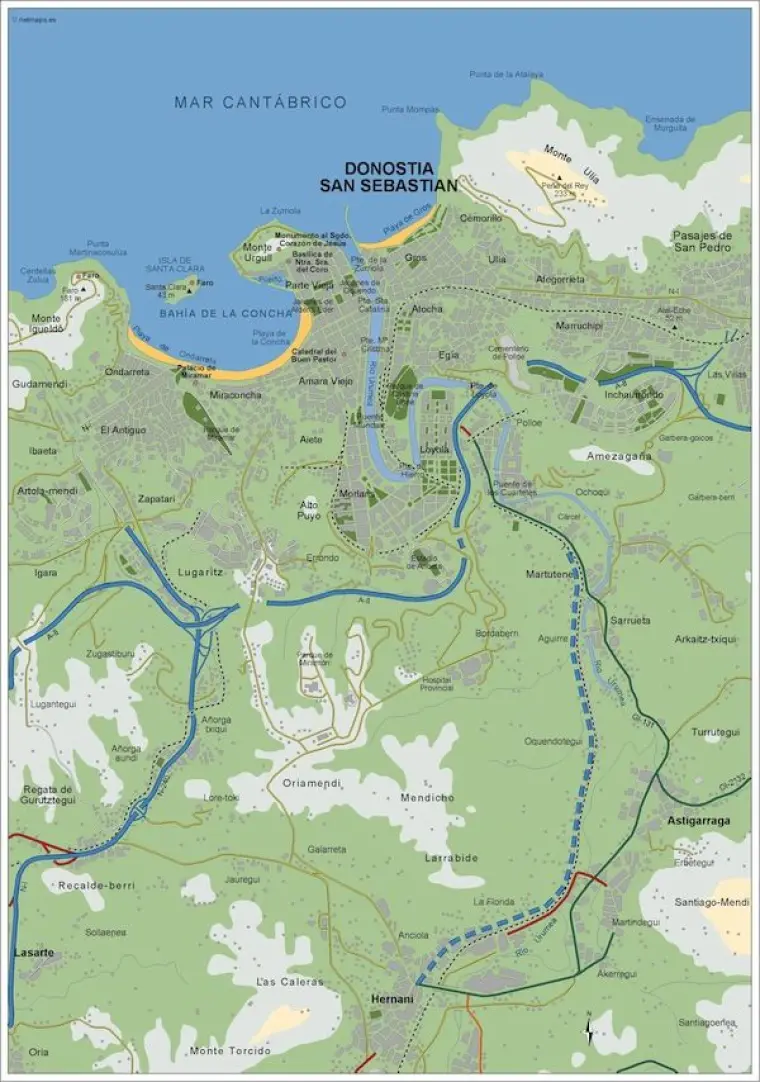 Mapa del área metropolitana de Donostia — vectorial