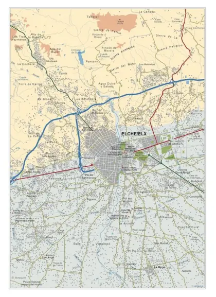 Mapa del área metropolitana de Elche Elx — vectorial