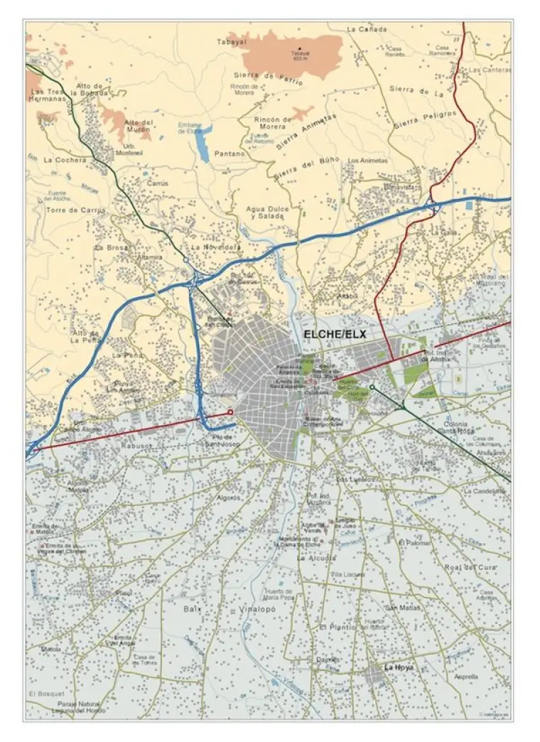 Mapa del área metropolitana de Elche Elx — vectorial