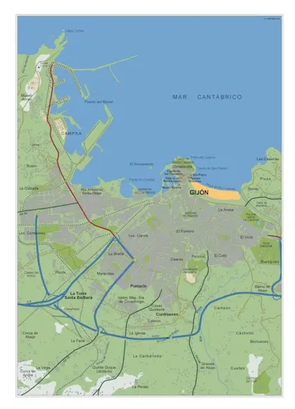 Mapa del área metropolitana de Gijon — vectorial