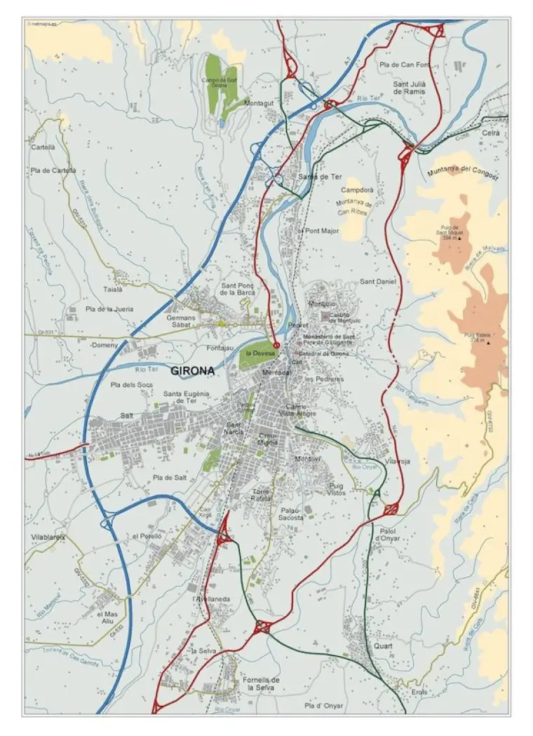 Mapa del área metropolitana de Girona — vectorial
