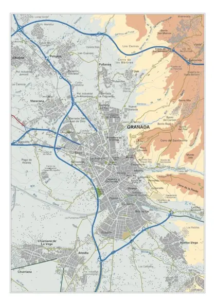 Mapa del área metropolitana de Granada — vectorial