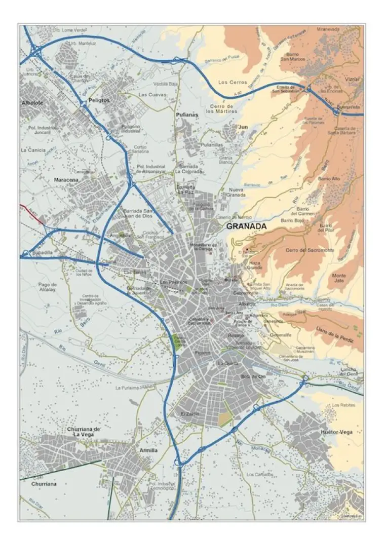Mapa del área metropolitana de Granada — vectorial