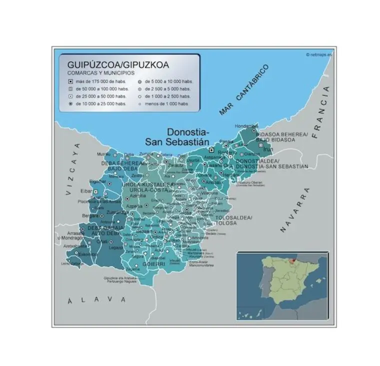 Mapa de municipios de Guipúzcoa — con nombres