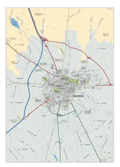 Mapa del área metropolitana de Huesca — vectorial