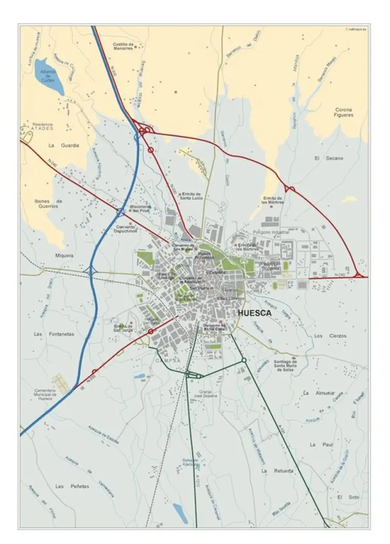Mapa del área metropolitana de Huesca — vectorial