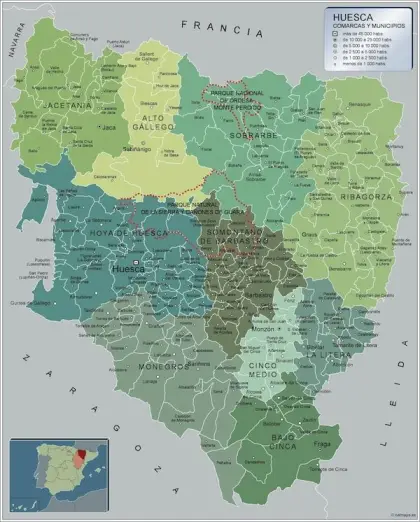 Mapa de municipios de Huesca — con nombres