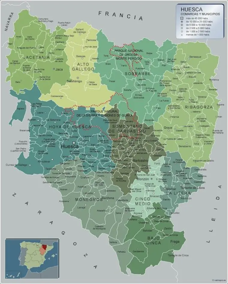 Mapa de municipios de Huesca — con nombres