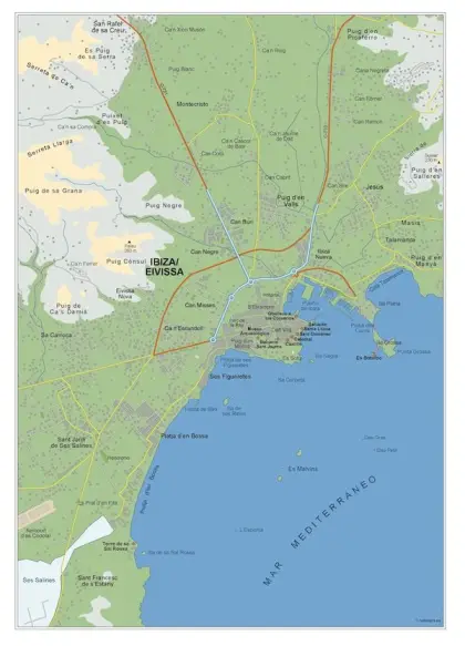 Mapa del área metropolitana de Ibiza — vectorial