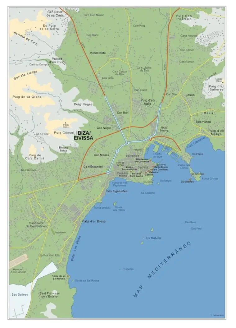Mapa del área metropolitana de Ibiza — vectorial