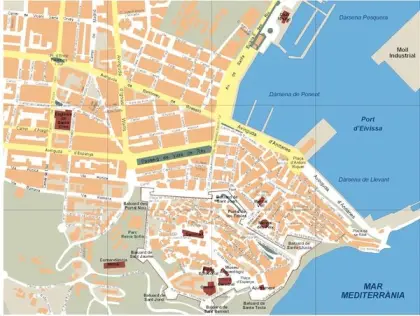 Plano vectorial de Ibiza — con calles