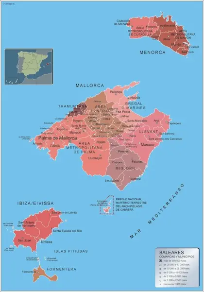 Mapa de municipios de Illes Balears — con nombres
