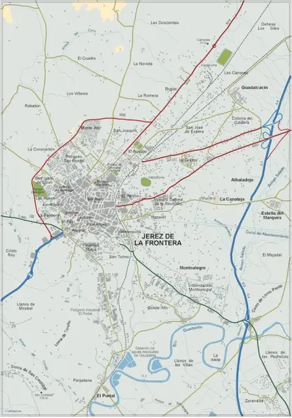 Mapa del área metropolitana de Jerez de la Frontera — vectorial