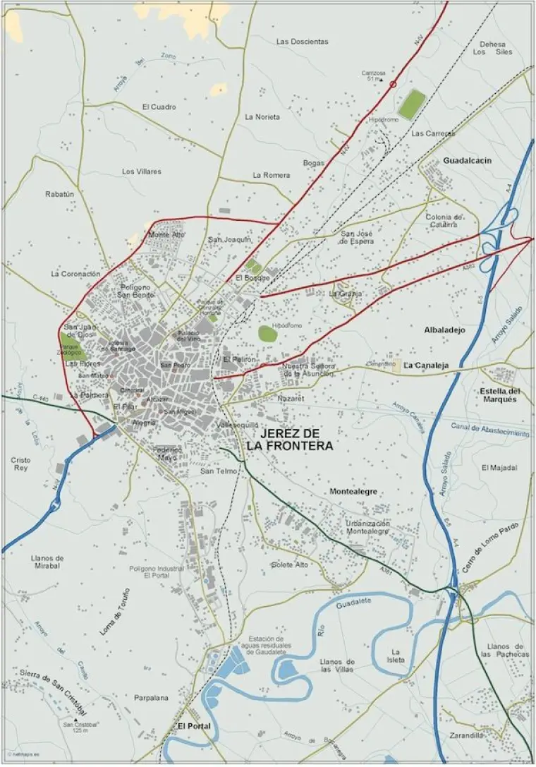 Mapa del área metropolitana de Jerez de la Frontera — vectorial