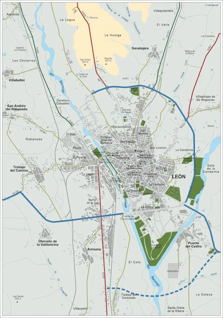Mapa del área metropolitana de León — vectorial