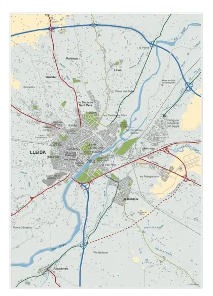 Mapa del área metropolitana de Lleida — vectorial