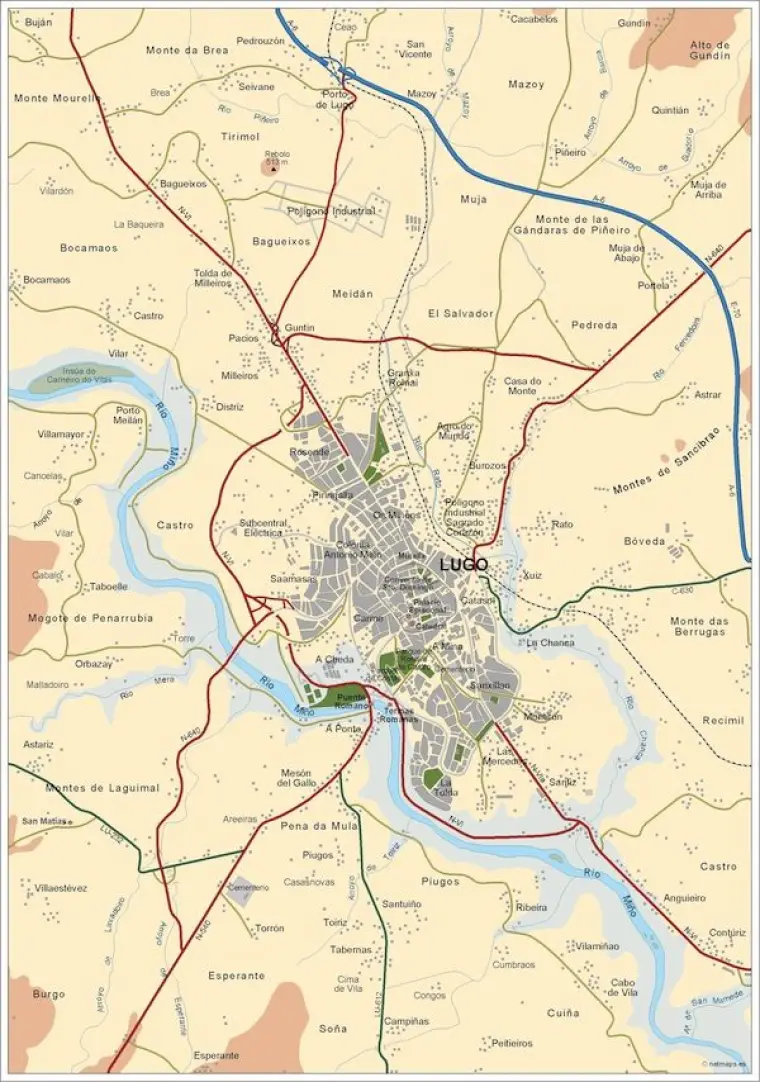 Mapa del área metropolitana de Lugo — vectorial