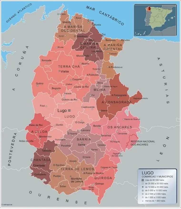 Mapa de municipios de Lugo — con nombres