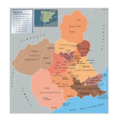 Mapa de municipios de Murcia Prov — con nombres