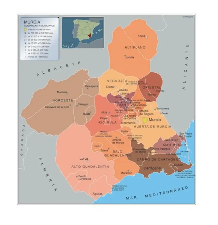 Mapa de municipios de Murcia Prov — con nombres