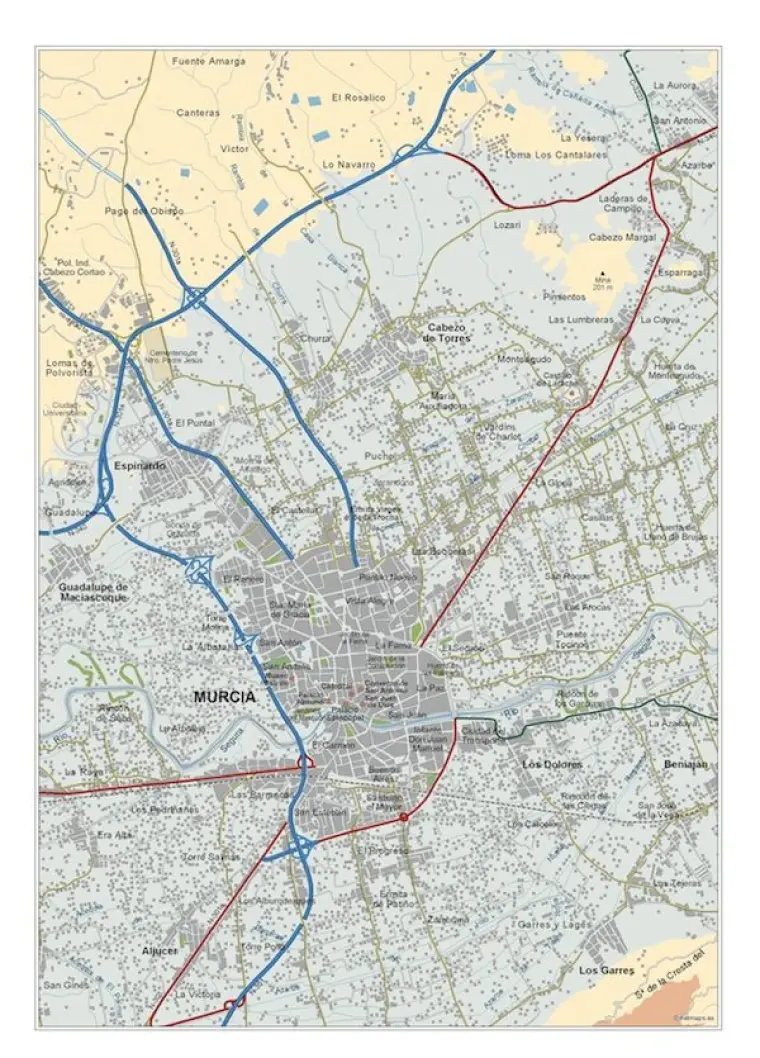 Mapa del área metropolitana de Murcia — vectorial