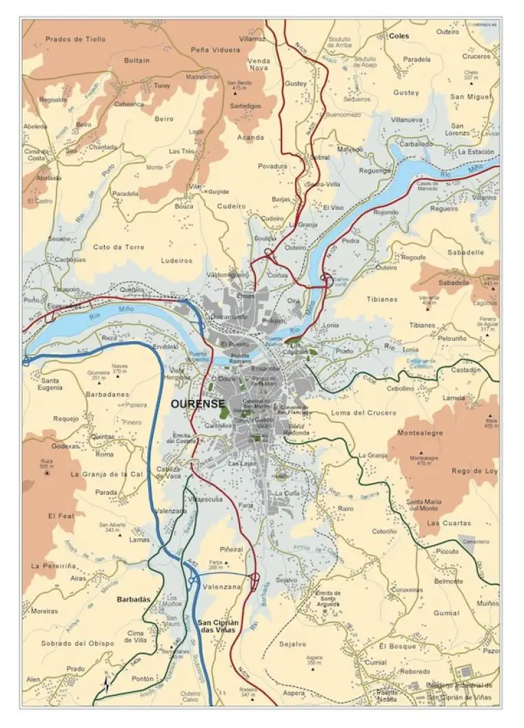 Mapa del área metropolitana de Ourense — vectorial