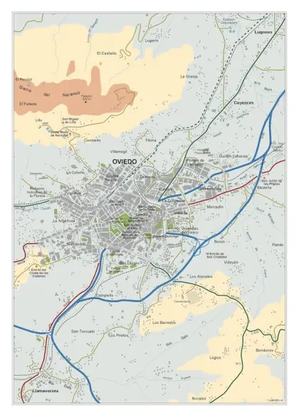 Mapa del área metropolitana de Oviedo — vectorial