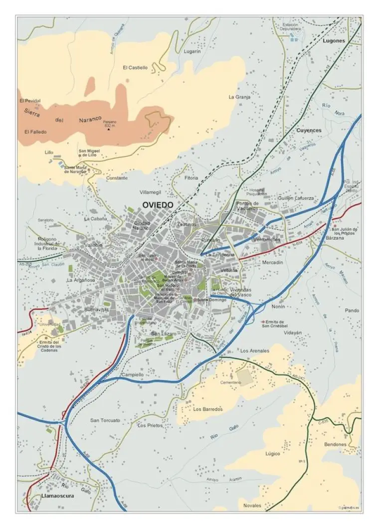 Mapa del área metropolitana de Oviedo — vectorial