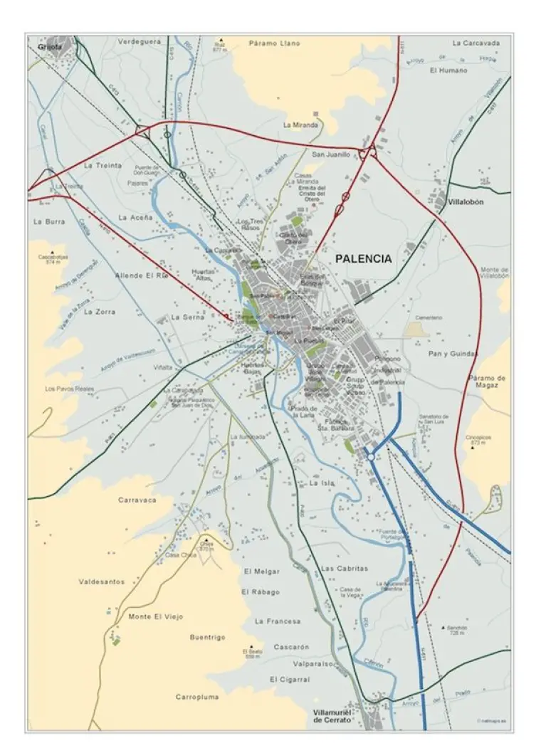 Mapa del área metropolitana de Palencia — vectorial
