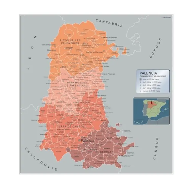 Mapa de municipios de Palencia — con nombres