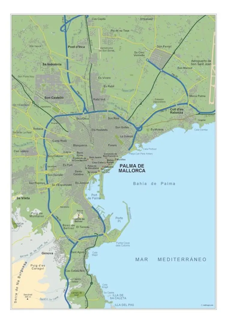 Mapa del área metropolitana de Palma de Mallorca — vectorial