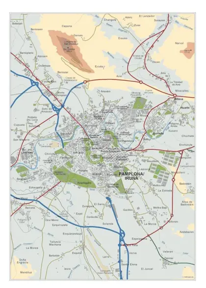 Mapa del área metropolitana de Pamplona — vectorial