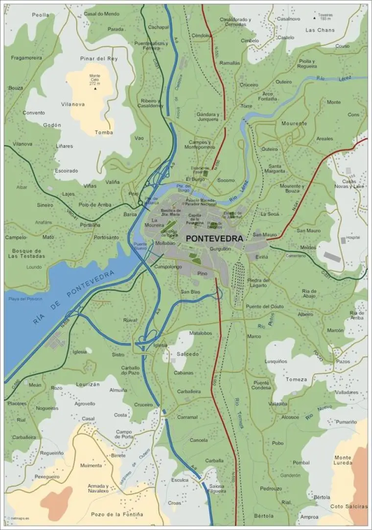 Mapa del área metropolitana de Pontevedra — vectorial