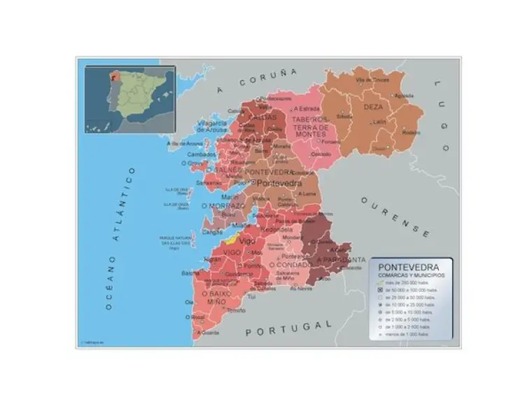 Mapa de municipios de Pontevedra — con nombres