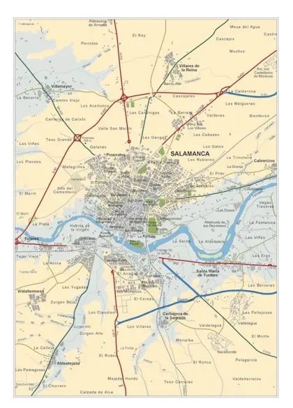 Mapa del área metropolitana de Salamanca — vectorial